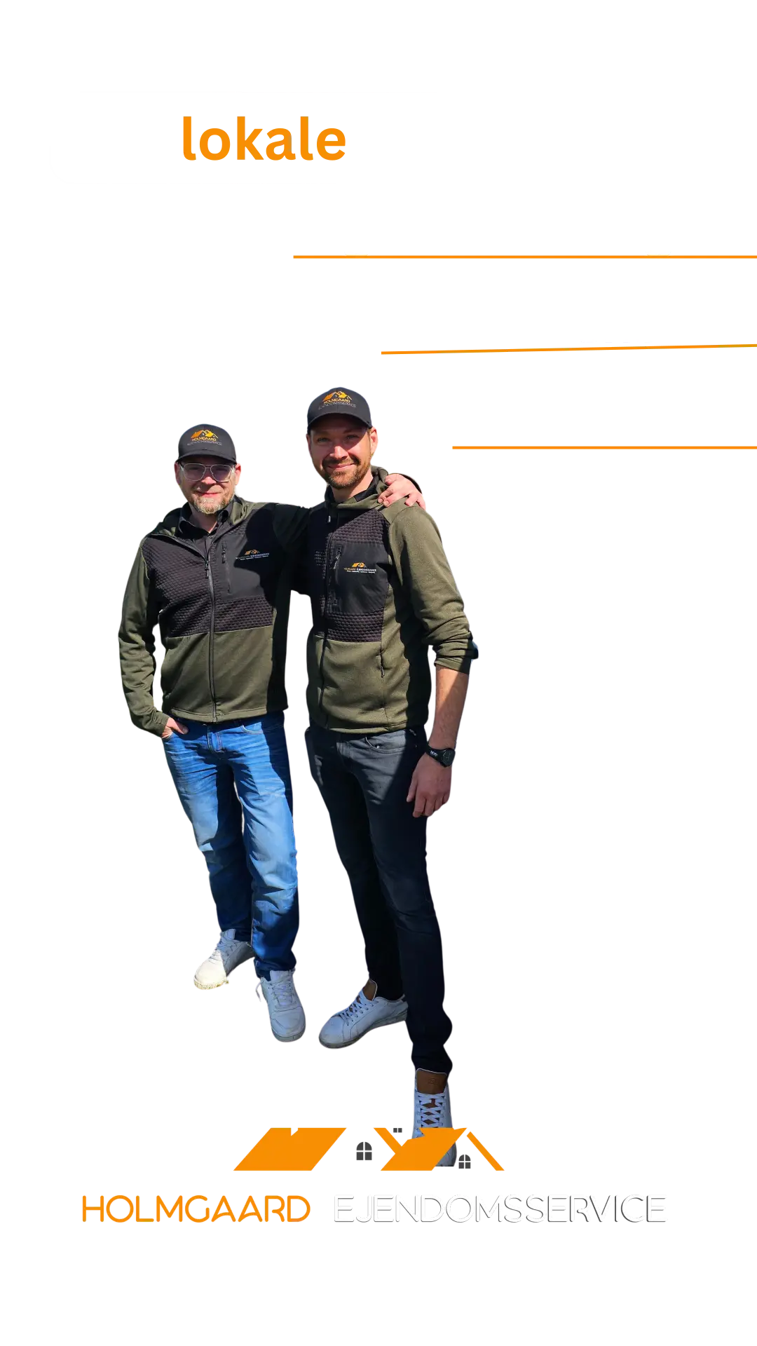Lars og Søren fra Holmgaard Ejendomsservice med virksomhedens ydelser og logo